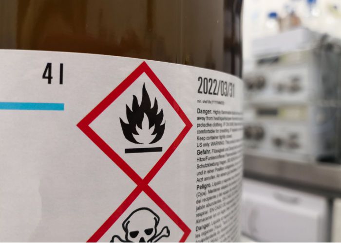 GHS-compliant product labels on tank
