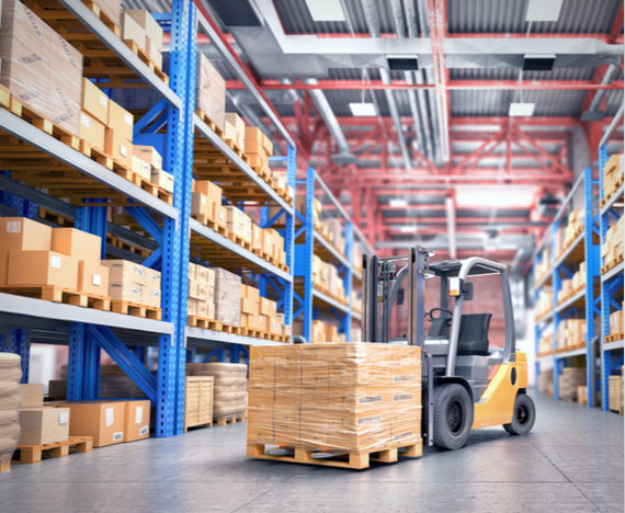 Forklift in Warehouse warehouse with forklift