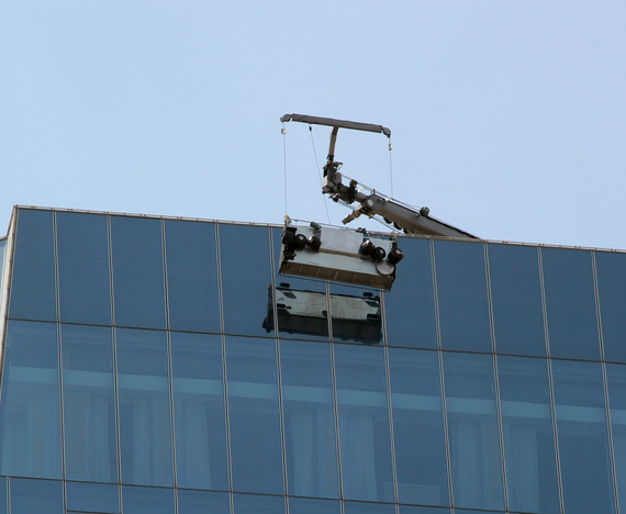 window washers on platform suspended